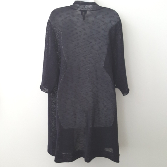 Navy Eileen Fisher Textured Linen Knit Blend Open Front Midi Cardigan Size 2X - Picture 12 of 14